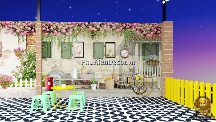 Tranh dán tường 3D phong cảnh Châu Âu trang trí Quán Trà sữa Tranh dán tường 3D phong cảnh Châu Âu trang trí Quán Trà sữa