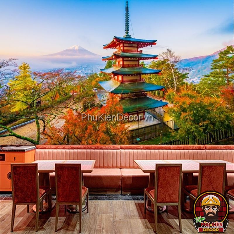 Tranh dám tường 3D phong cảnh Nhật Bản Tranh dám tường 3D phong cảnh Nhật Bản