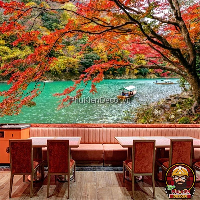 Tranh dán tường 3D phong cảnh Nhật Bản dành cho quán cafe, trà đạo Tranh dán tường 3D phong cảnh Nhật Bản dành cho quán cafe, trà đạo