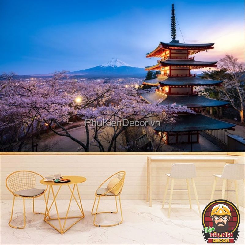 Tranh dán tường 3D phong cảnh hoa Anh Đào Nhật Bản Tranh dán tường 3D phong cảnh hoa Anh Đào Nhật Bản