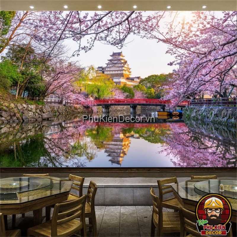 Tranh dán tường 3D phong cảnh hoa Anh Đào Nhật Bản Tranh dán tường 3D phong cảnh hoa Anh Đào Nhật Bản