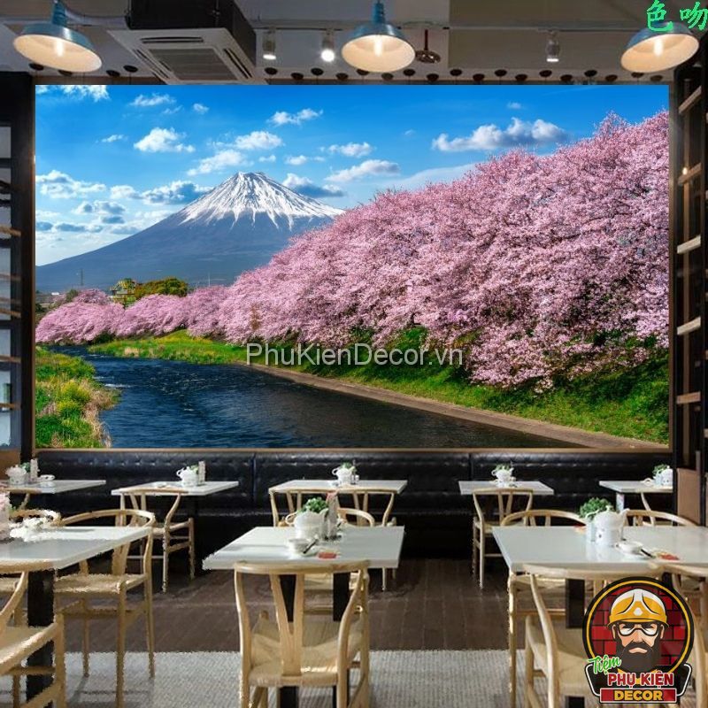 Tranh dán tường 3D phong cảnh hoa Anh Đào của Nhật Bản Tranh dán tường 3D phong cảnh hoa Anh Đào của Nhật Bản