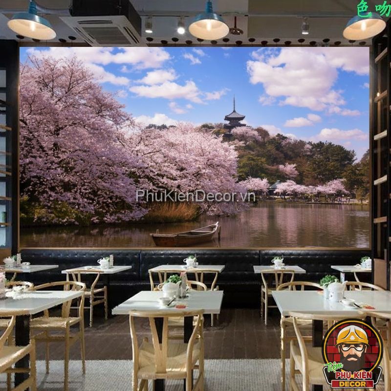 Tranh dán tường 3D phong cảnh hoa Anh Đào Nhật Bản Tranh dán tường 3D phong cảnh hoa Anh Đào Nhật Bản
