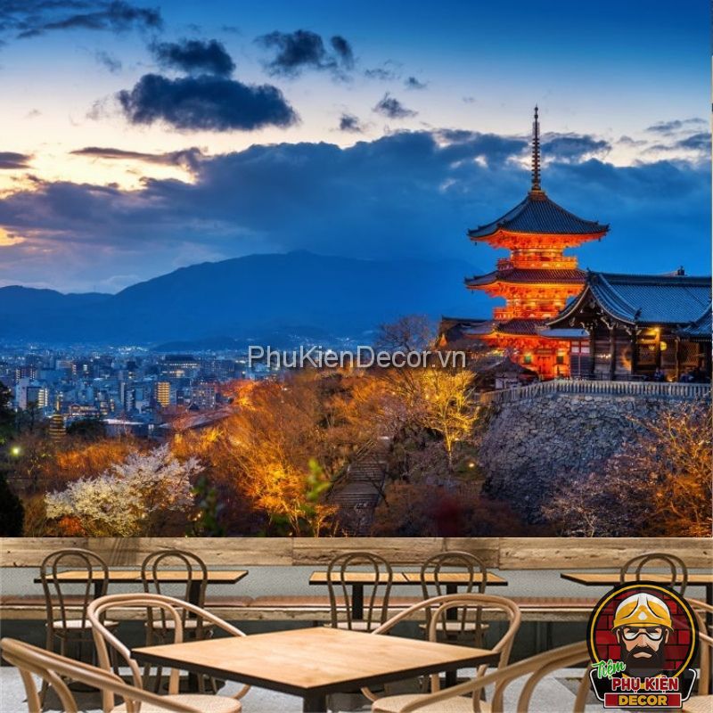 Tranh dám tường 3D phong cảnh Nhật Bản Tranh dám tường 3D phong cảnh Nhật Bản