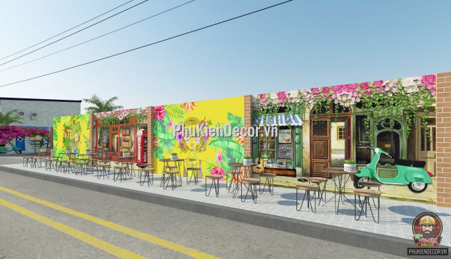 Tranh dán tường 3D phong cảnh thiên nhiên trang trí quán Cafe Tranh dán tường 3D phong cảnh thiên nhiên trang trí quán Cafe