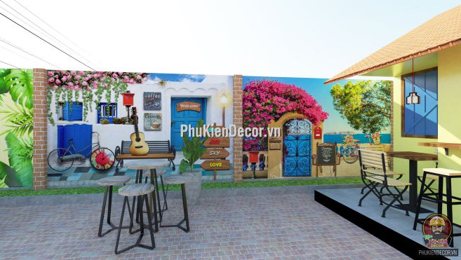 Tranh dán tường 3D phong cảnh thiên nhiên trang trí quán Cafe Tranh dán tường 3D phong cảnh thiên nhiên trang trí quán Cafe