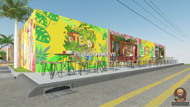 Tranh dán tường 3D phong cảnh Thiên nhiên, trang trí quán Trà sữa, Trà chanh Tranh dán tường 3D phong cảnh Thiên nhiên, trang trí quán Trà sữa, Trà chanh