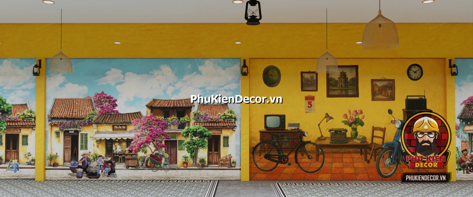 Tranh dán tường 3d phong cách Hà Nội,phố vắng ,mái cũ,người xưa Tranh dán tường 3d phong cách Hà Nội,phố vắng ,mái cũ,người xưa