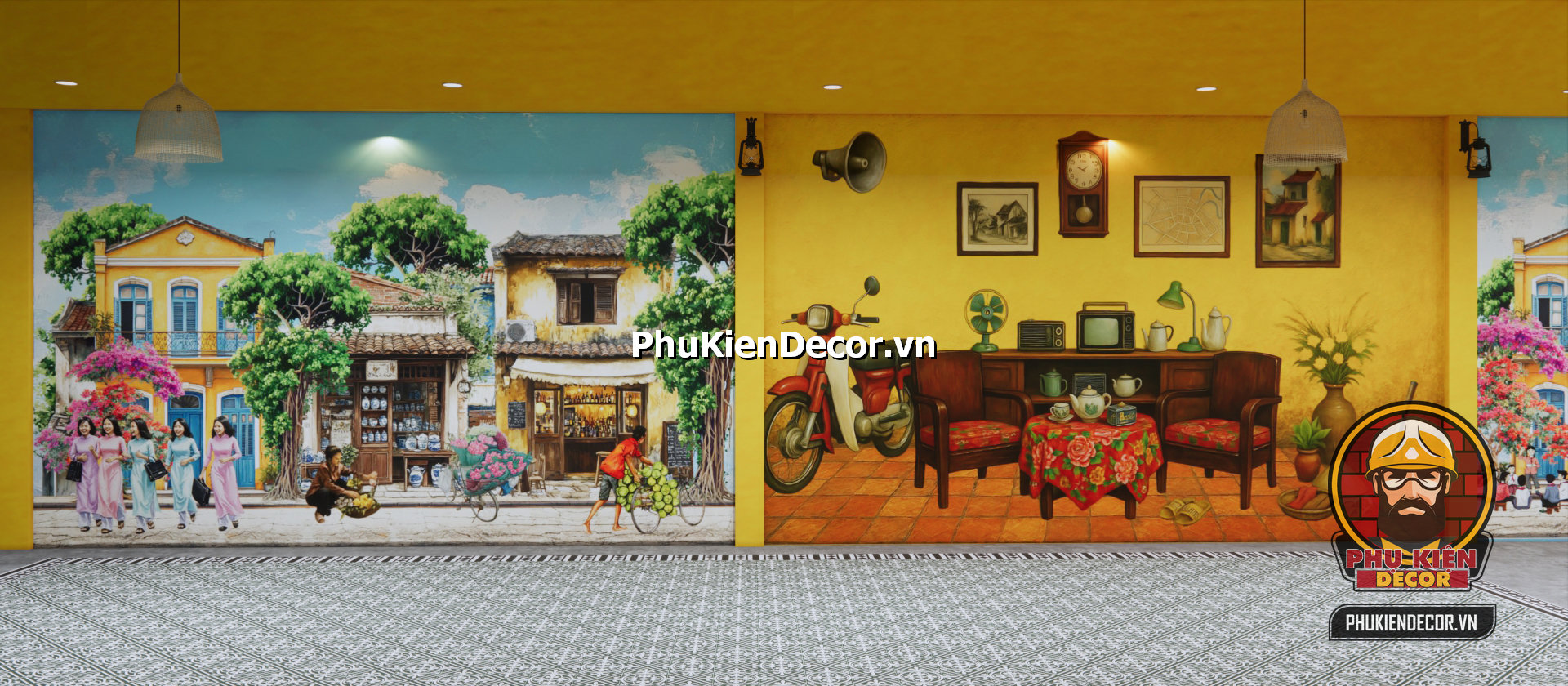 Tranh dán tường 3d phong cách Hà Nội,phố vắng ,mái cũ,người xưa Tranh dán tường 3d phong cách Hà Nội,phố vắng ,mái cũ,người xưa