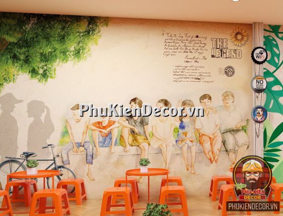 Tranh dán tường 3D quán Ăn vặt, kết hợp Trà sữa, Trà chanh Tranh dán tường 3D quán Ăn vặt, kết hợp Trà sữa, Trà chanh