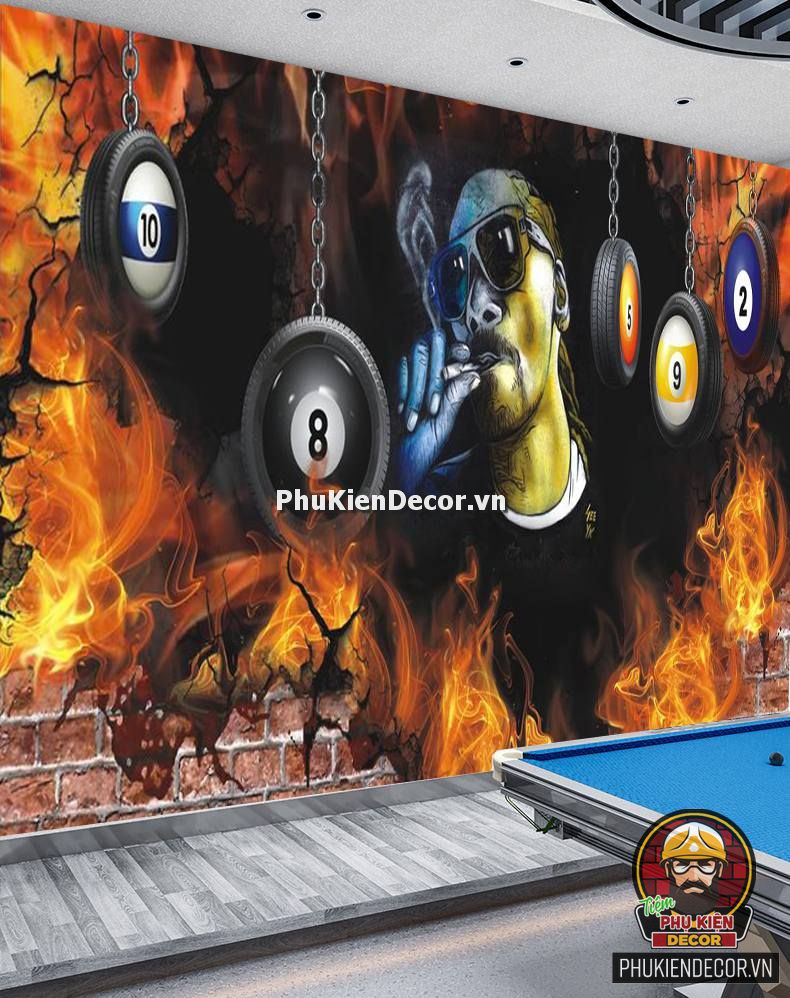 Tranh dán tường 3D Quán Bida kiểu Rapper đường phố đương đại, phá cách Tranh dán tường 3D Quán Bida kiểu Rapper đường phố đương đại, phá cách