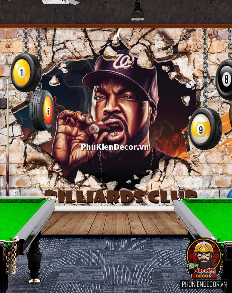 Tranh dán tường 3D Quán Bida kiểu Rapper đường phố đương đại, phá cách Tranh dán tường 3D Quán Bida kiểu Rapper đường phố đương đại, phá cách