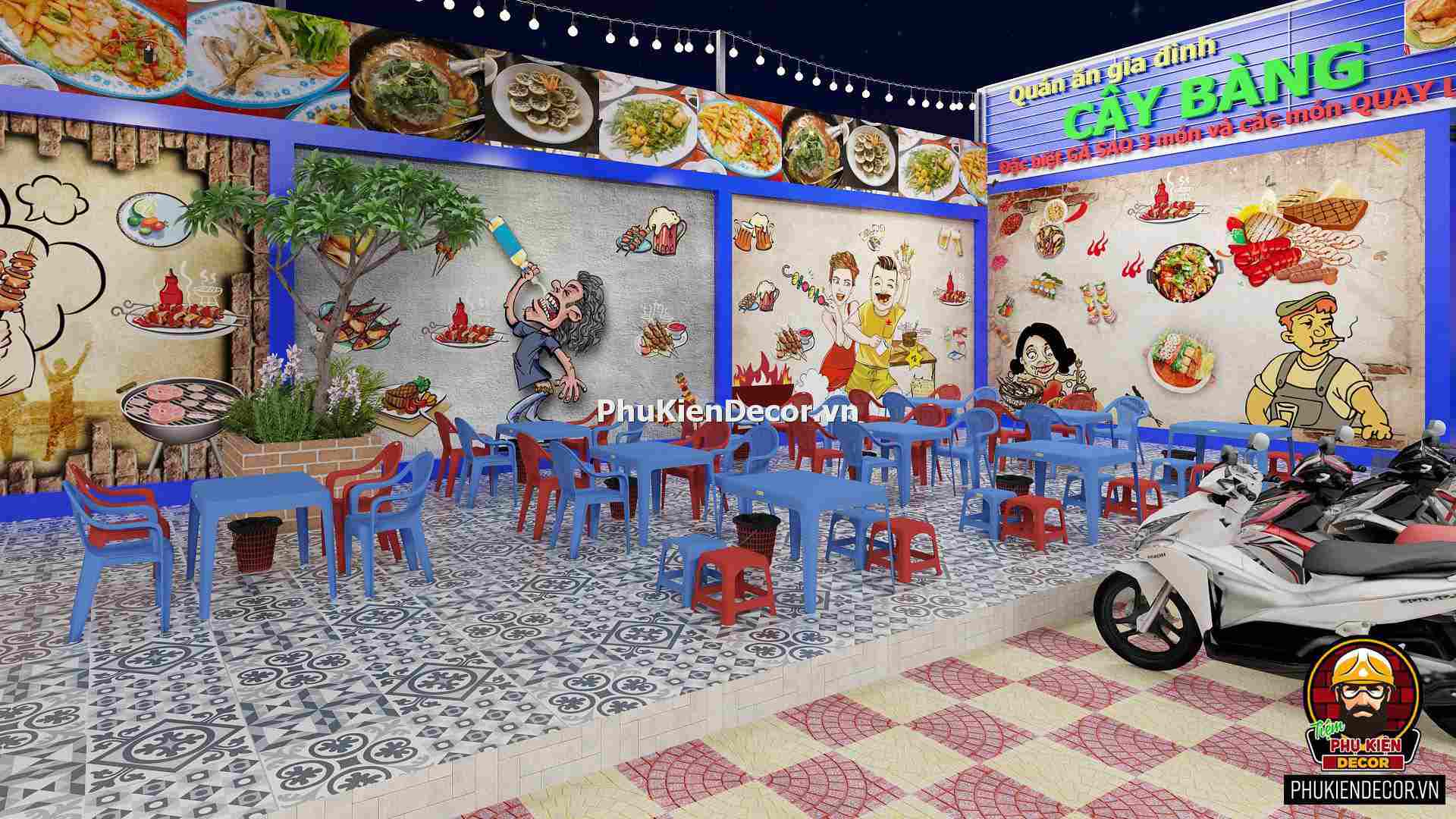 Tranh dán tường 3D quán Lẩu nướng bình dân Tranh dán tường 3D quán Lẩu nướng bình dân