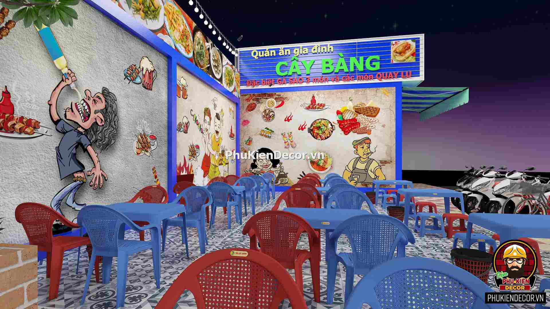 Tranh dán tường 3D quán Lẩu nướng bình dân Tranh dán tường 3D quán Lẩu nướng bình dân