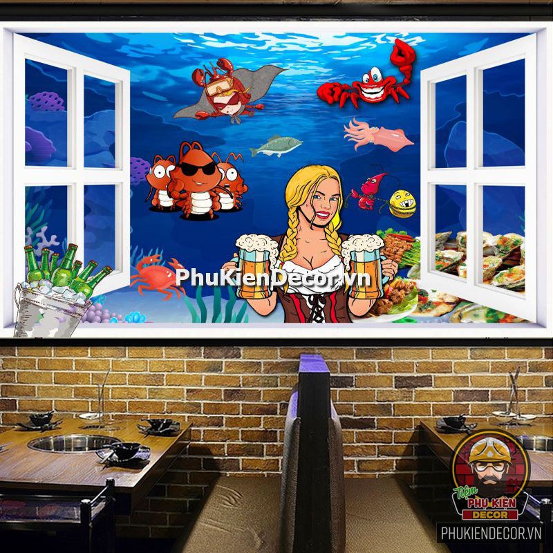 Tranh dán tường 3D quán Lẩu nướng Hải sản ấn tượng Tranh dán tường 3D quán Lẩu nướng Hải sản ấn tượng