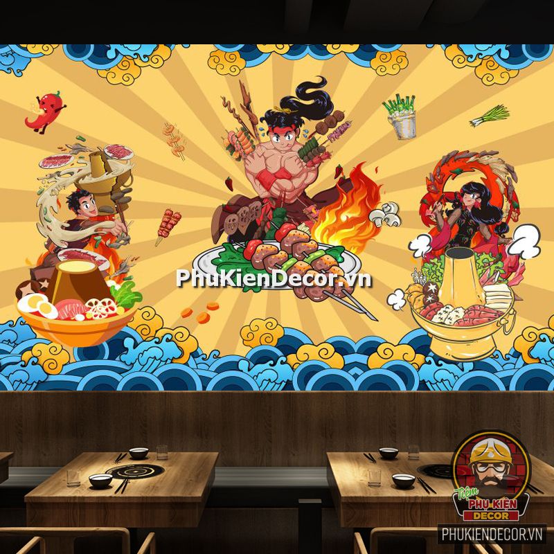 Tranh dán tường 3D quán Lẩu Nướng Hải Sản ấn tượng Tranh dán tường 3D quán Lẩu Nướng Hải Sản ấn tượng
