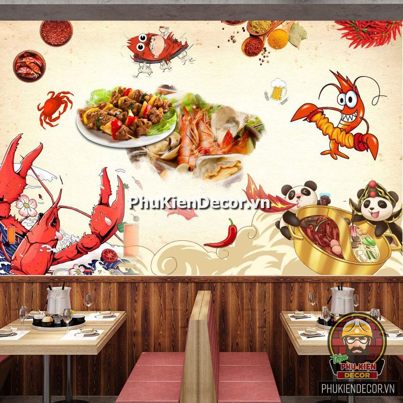 Tranh dán tường 3D quán Lẩu nướng Hải sản ấn tượng Tranh dán tường 3D quán Lẩu nướng Hải sản ấn tượng