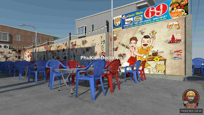 Sử dụng tranh dán tường 3D độc đáo, mang lại hiệu quả thẩm mỹ cao và đẹp khi trang trí cho Quán Lẩu Nướng Xiên Que Sử dụng tranh dán tường 3D độc đáo, mang lại hiệu quả thẩm mỹ cao và đẹp khi trang trí cho Quán Lẩu Nướng Xiên Que