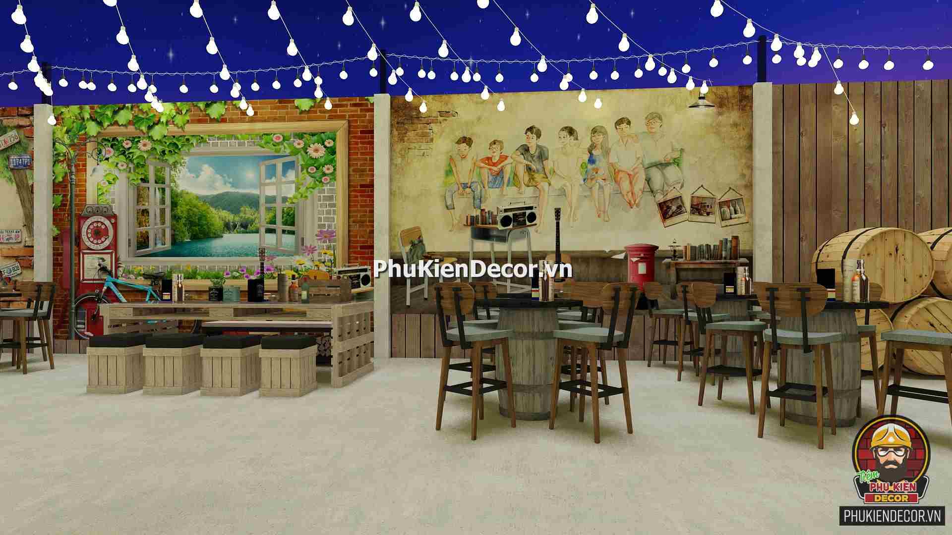 Tranh dán tường 3D quán Nhạc Auscotic - Quán Bar, Rượu, Bia sân vườn, ngoài trời mang đầy Hoài niệm Tranh dán tường 3D quán Nhạc Auscotic - Quán Bar, Rượu, Bia sân vườn, ngoài trời mang đầy Hoài niệm