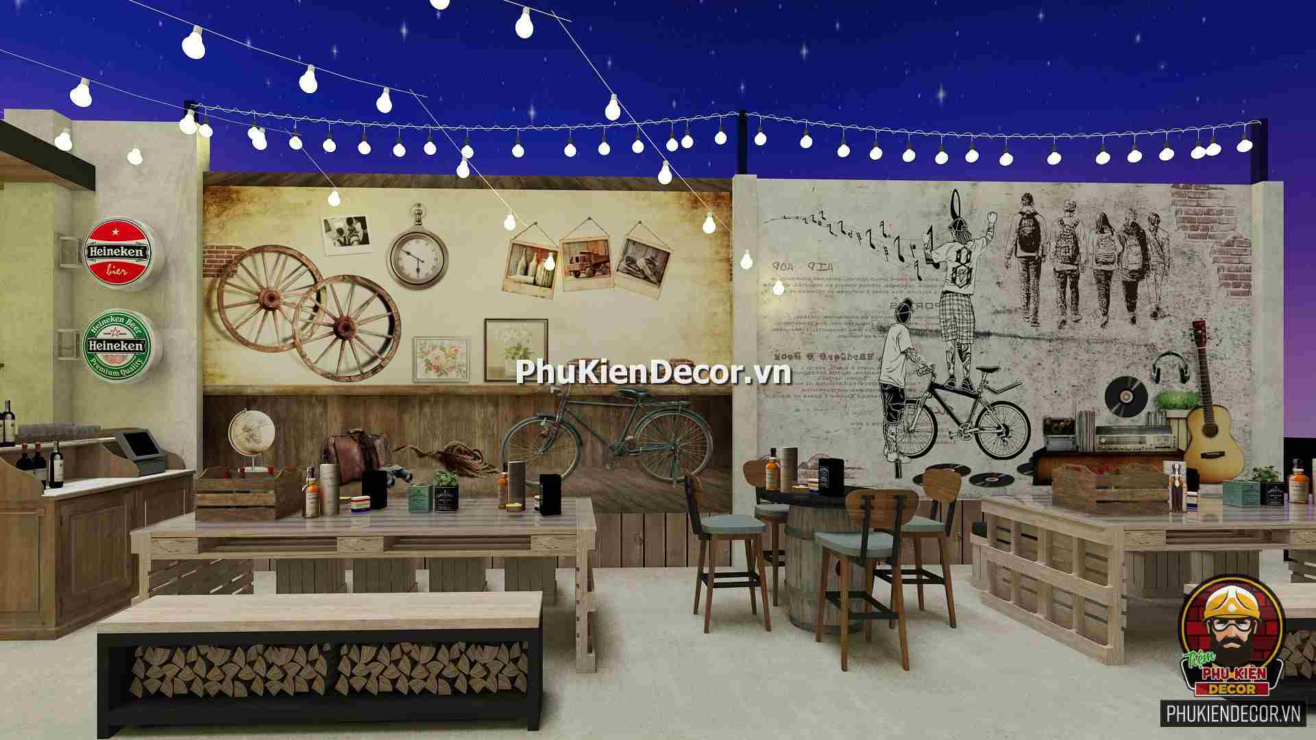 Tranh dán tường 3D quán Nhạc Auscotic - Quán Bar, Rượu, Bia sân vườn, ngoài trời mang đầy Hoài niệm Tranh dán tường 3D quán Nhạc Auscotic - Quán Bar, Rượu, Bia sân vườn, ngoài trời mang đầy Hoài niệm