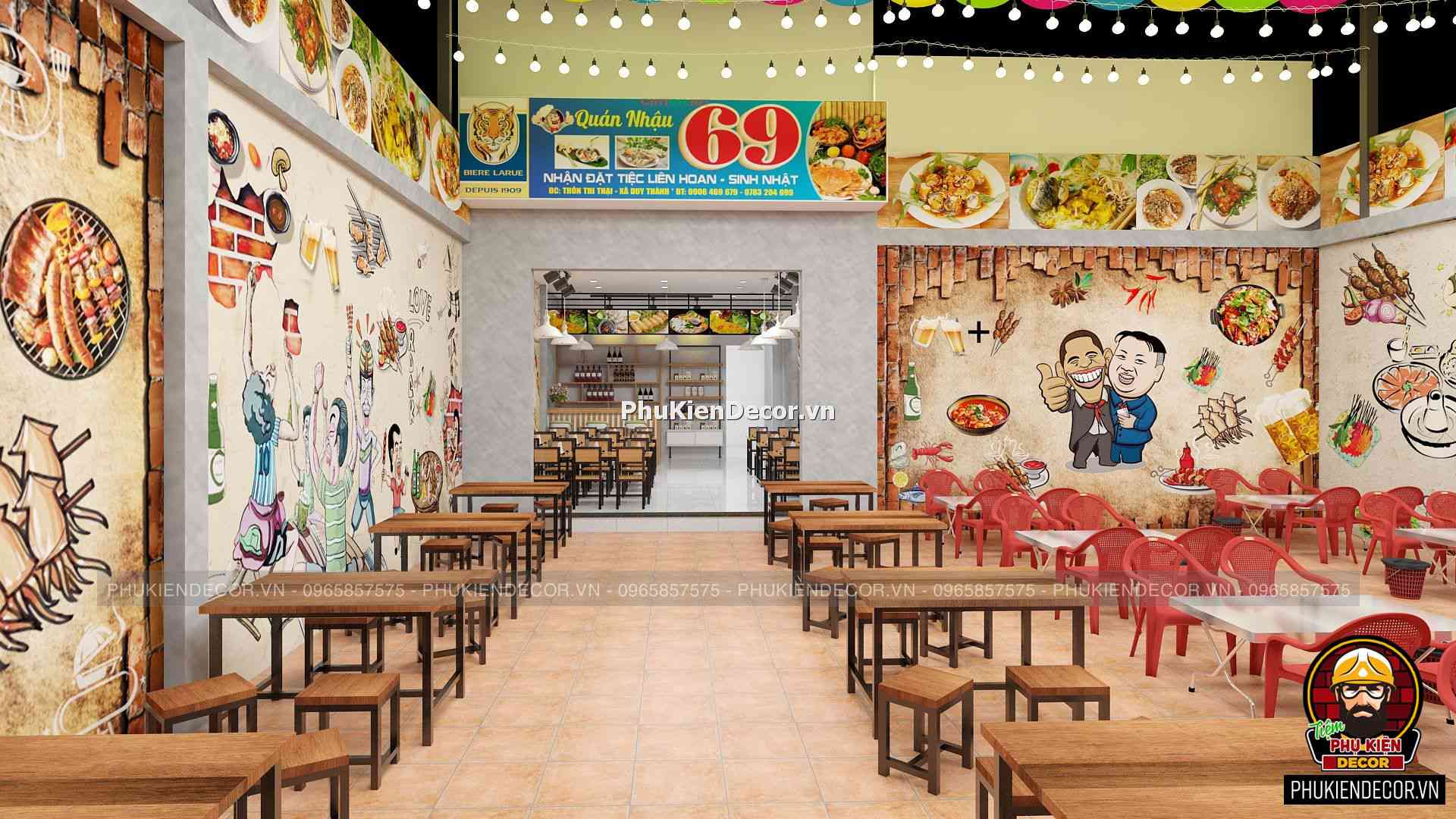 Tranh dán tường 3D Quán Nhậu Bình dân ấn tượng Tranh dán tường 3D Quán Nhậu Bình dân ấn tượng