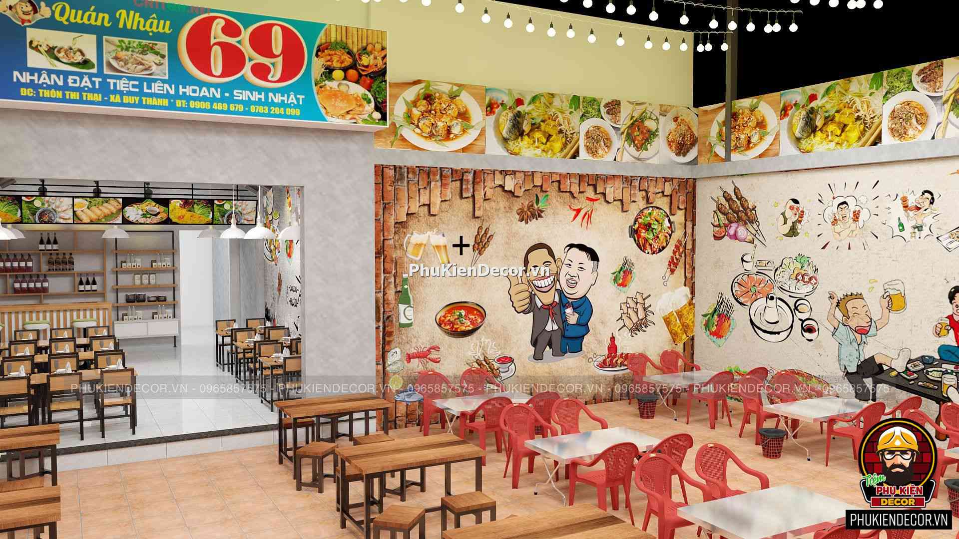 Tranh dán tường 3D Quán Nhậu Bình dân ấn tượng Tranh dán tường 3D Quán Nhậu Bình dân ấn tượng