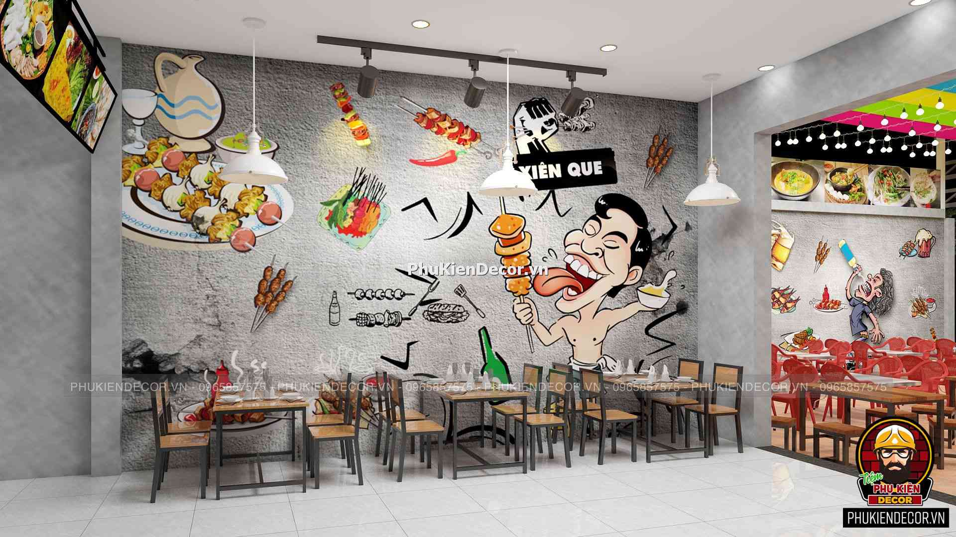 Tranh dán tường 3D Quán Nhậu Bình dân ấn tượng Tranh dán tường 3D Quán Nhậu Bình dân ấn tượng