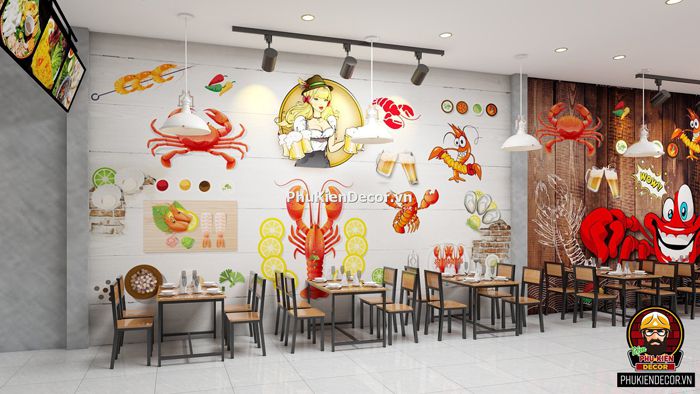 Tranh dán tường 3D quán Nhậu, Hải sản Tranh dán tường 3D quán Nhậu, Hải sản