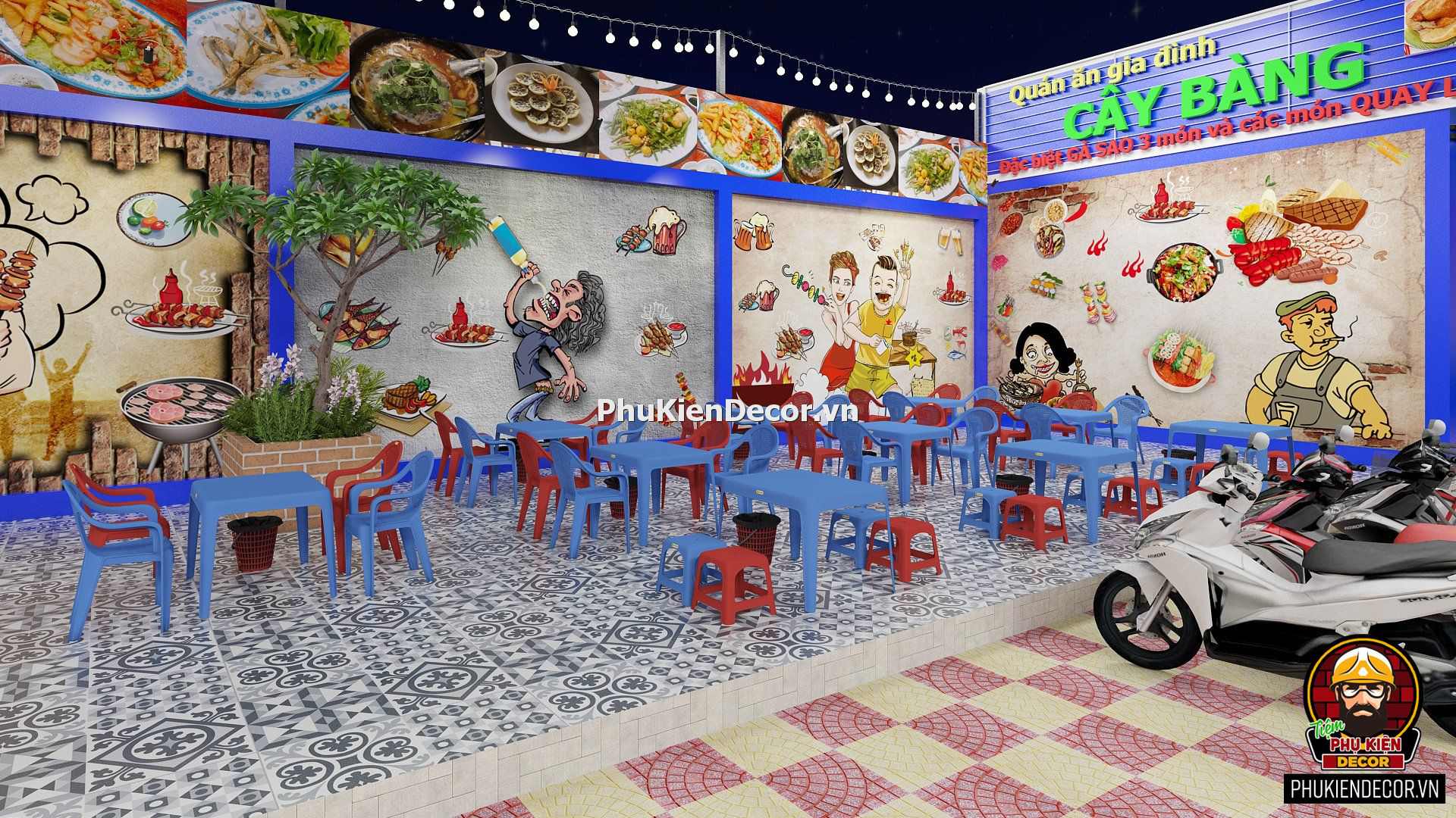 Tranh dán tường 3D Quán nhậu, Ốc, Hải sản bình dân Tranh dán tường 3D Quán nhậu, Ốc, Hải sản bình dân