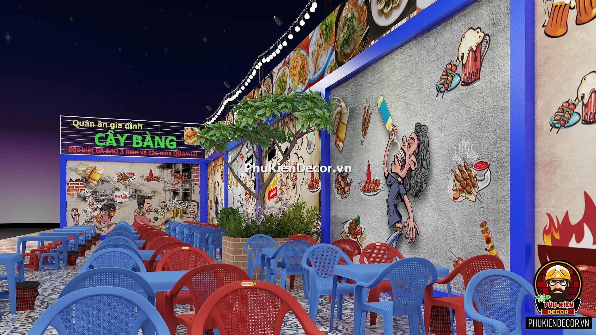 Tranh dán tường 3D Quán nhậu, Ốc, Hải sản bình dân Tranh dán tường 3D Quán nhậu, Ốc, Hải sản bình dân