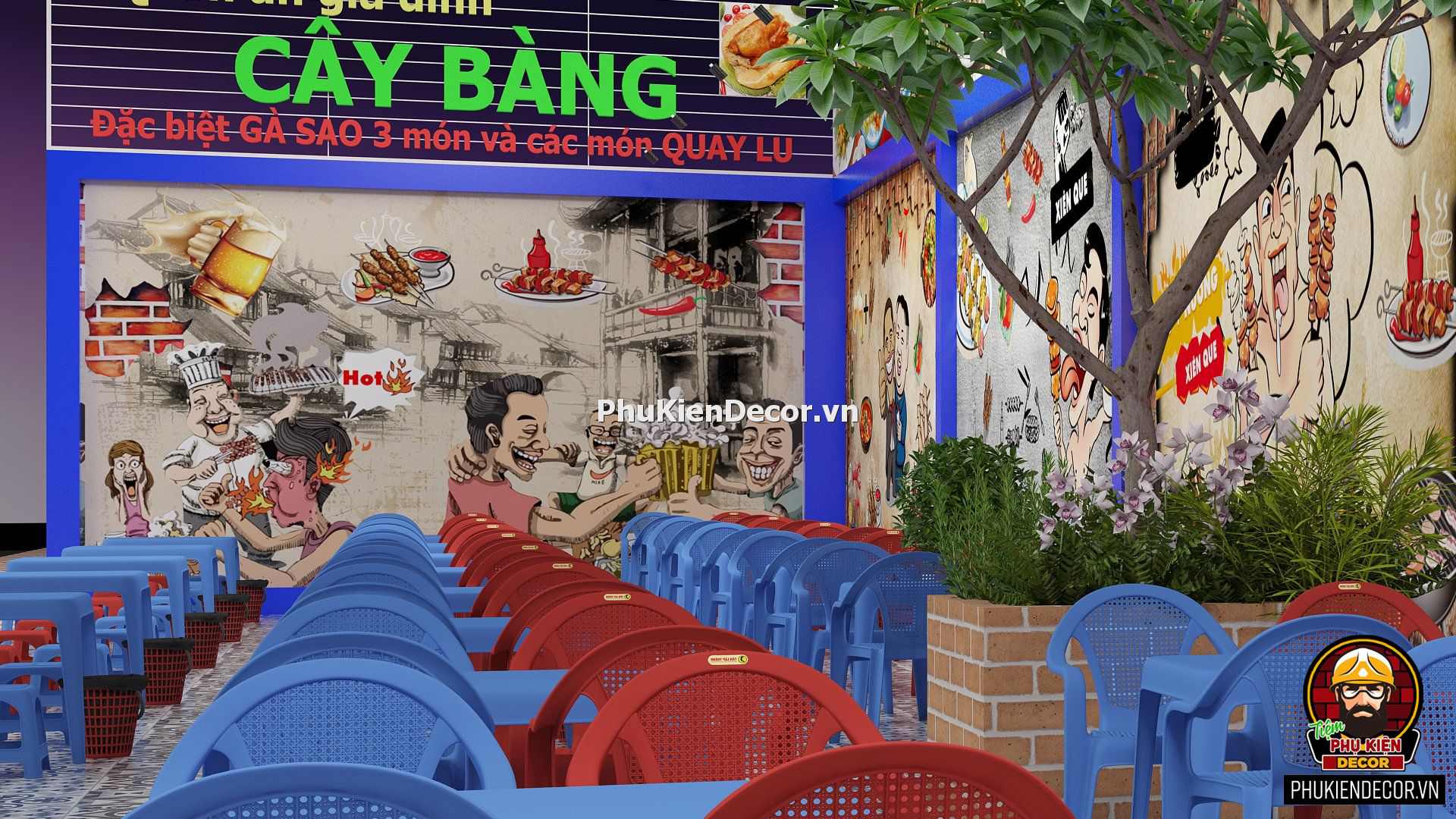 Tranh dán tường 3D Quán nhậu, Ốc, Hải sản bình dân Tranh dán tường 3D Quán nhậu, Ốc, Hải sản bình dân