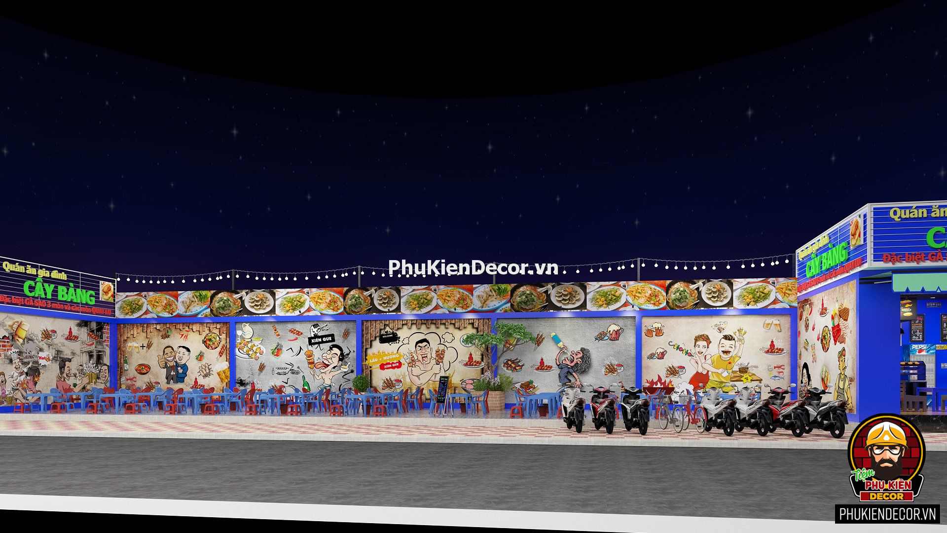 Tranh dán tường 3D Quán nhậu, Ốc, Hải sản bình dân Tranh dán tường 3D Quán nhậu, Ốc, Hải sản bình dân