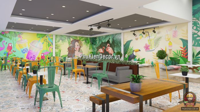 Tranh dán tường 3D quán Trà sữa, chủ đề thiên nhiên, sử dụng cho Quán Văn Phòng, Máy lạnh Tranh dán tường 3D quán Trà sữa, chủ đề thiên nhiên, sử dụng cho Quán Văn Phòng, Máy lạnh