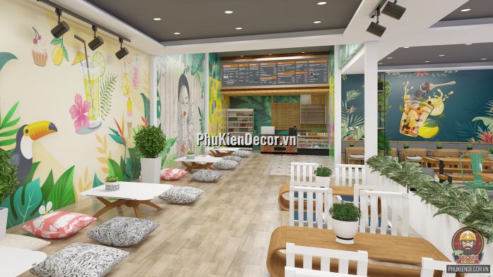 Tranh dán tường 3D quán Trà sữa, chủ đề thiên nhiên, sử dụng cho Quán Văn Phòng, Máy lạnh Tranh dán tường 3D quán Trà sữa, chủ đề thiên nhiên, sử dụng cho Quán Văn Phòng, Máy lạnh