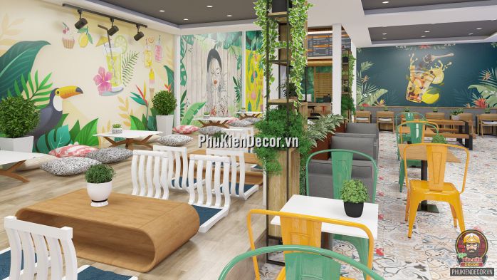 Tranh dán tường 3D quán Trà sữa, chủ đề thiên nhiên, sử dụng cho Quán Văn Phòng, Máy lạnh Tranh dán tường 3D quán Trà sữa, chủ đề thiên nhiên, sử dụng cho Quán Văn Phòng, Máy lạnh