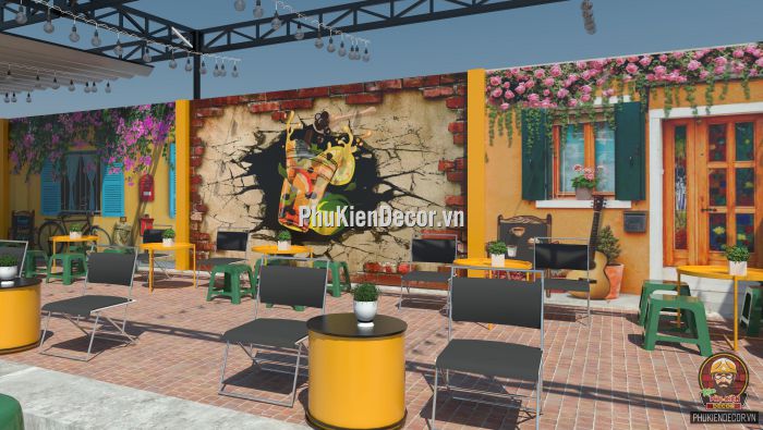 Tranh dán tường 3D quán Trà sữa, trà chanh hoa lá cỏ cây Tranh dán tường 3D quán Trà sữa, trà chanh hoa lá cỏ cây