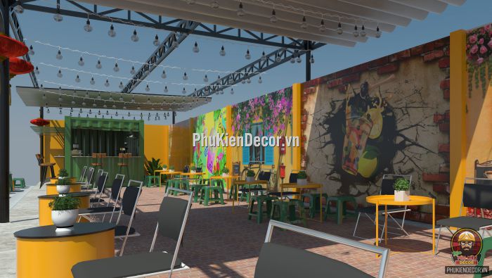 Tranh dán tường 3D quán Trà sữa, trà chanh hoa lá cỏ cây Tranh dán tường 3D quán Trà sữa, trà chanh hoa lá cỏ cây