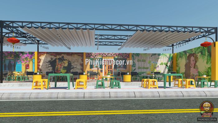 Tranh dán tường 3D quán Trà sữa, trà chanh hoa lá cỏ cây Tranh dán tường 3D quán Trà sữa, trà chanh hoa lá cỏ cây