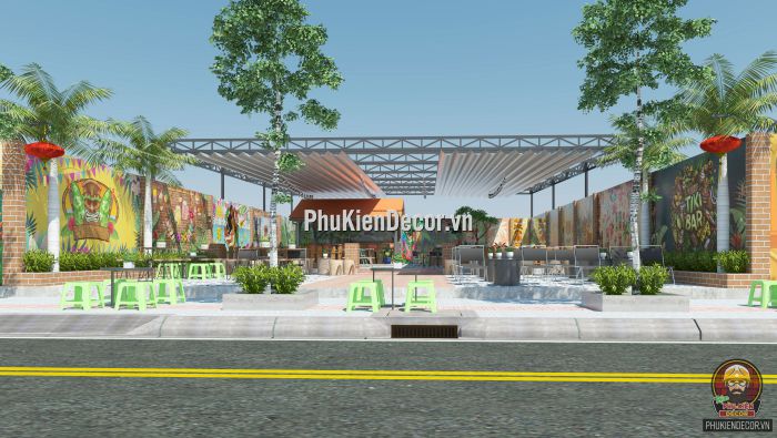 Tranh dán tường 3d quán Trà sữa, Trà chanh phong cách Tiki Bar Tranh dán tường 3d quán Trà sữa, Trà chanh phong cách Tiki Bar