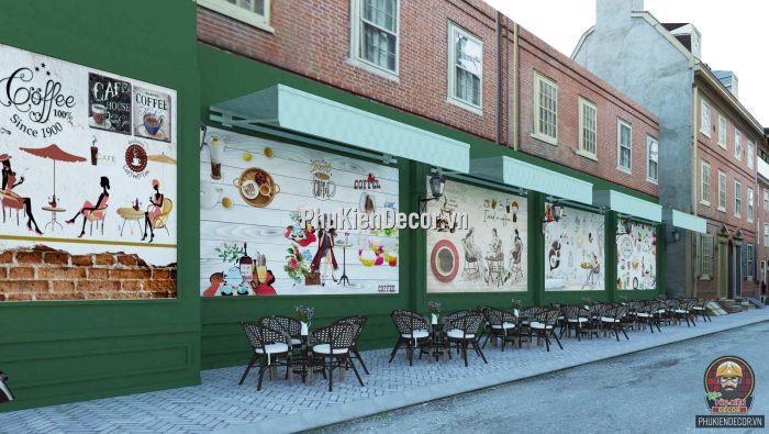 Tranh dán tường 3D quán Trà sữa Văn phòng đẹp Tranh dán tường 3D quán Trà sữa Văn phòng đẹp