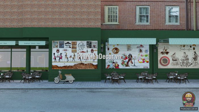 Tranh dán tường 3D quán Trà sữa Văn phòng đẹp Tranh dán tường 3D quán Trà sữa Văn phòng đẹp