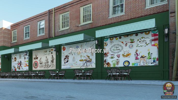 Tranh dán tường 3D quán Trà sữa Văn phòng đẹp Tranh dán tường 3D quán Trà sữa Văn phòng đẹp