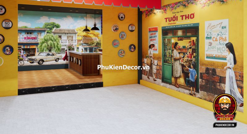 Tranh dán tường 3D ký ức Sài Gòn Tranh dán tường 3D phong cách ký ức Sài Gòn cũ cho quán cafe và nhà hàng.