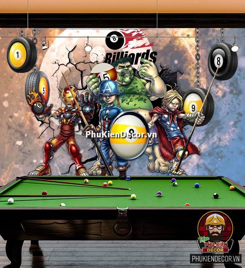 Tranh dán tường 3D Bida nhân vật siêu anh hùng Marvel Tranh dán tường 3D Bida nhân vật siêu anh hùng Marvel