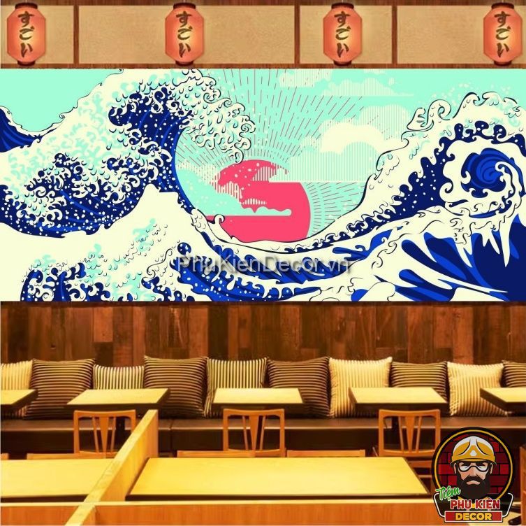 Tranh dán tường 3D sóng thần Nhật Bản Tranh dán tường 3D sóng thần Nhật Bản