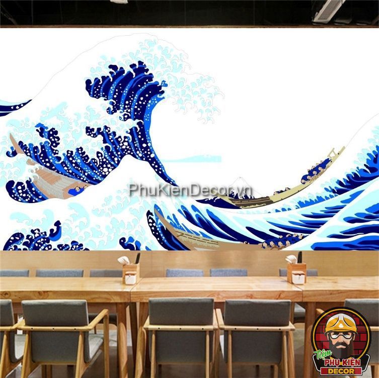 Tranh dán tường 3D sóng thần Nhật Bản Tranh dán tường 3D sóng thần Nhật Bản