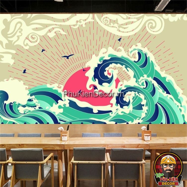 Tranh dán tường 3D sóng thần Nhật Bản Tranh dán tường 3D sóng thần Nhật Bản