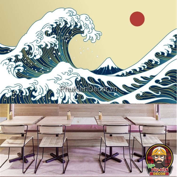 Tranh dán tường 3D sóng thần Nhật Bản Tranh dán tường 3D sóng thần Nhật Bản