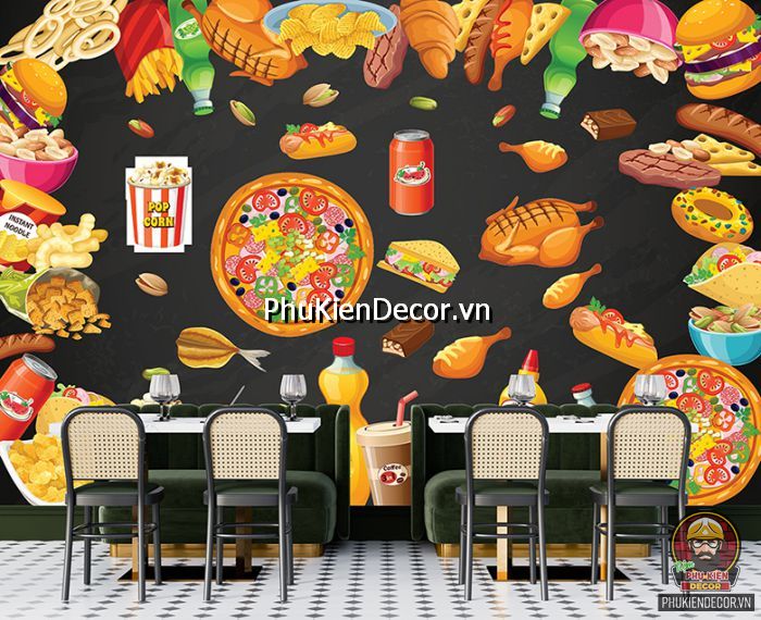 Tổng hợp tranh dán tường 3D trang trí đồ ăn nhanh tạo vẻ đẹp hài hòa cho không gian quán Tổng hợp tranh dán tường 3D trang trí đồ ăn nhanh tạo vẻ đẹp hài hòa cho không gian quán