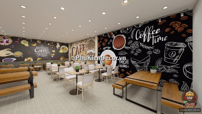 Tranh dán tường 3D quán Cafe dễ thương, đáng yêu Tranh dán tường 3D quán Cafe dễ thương, đáng yêu